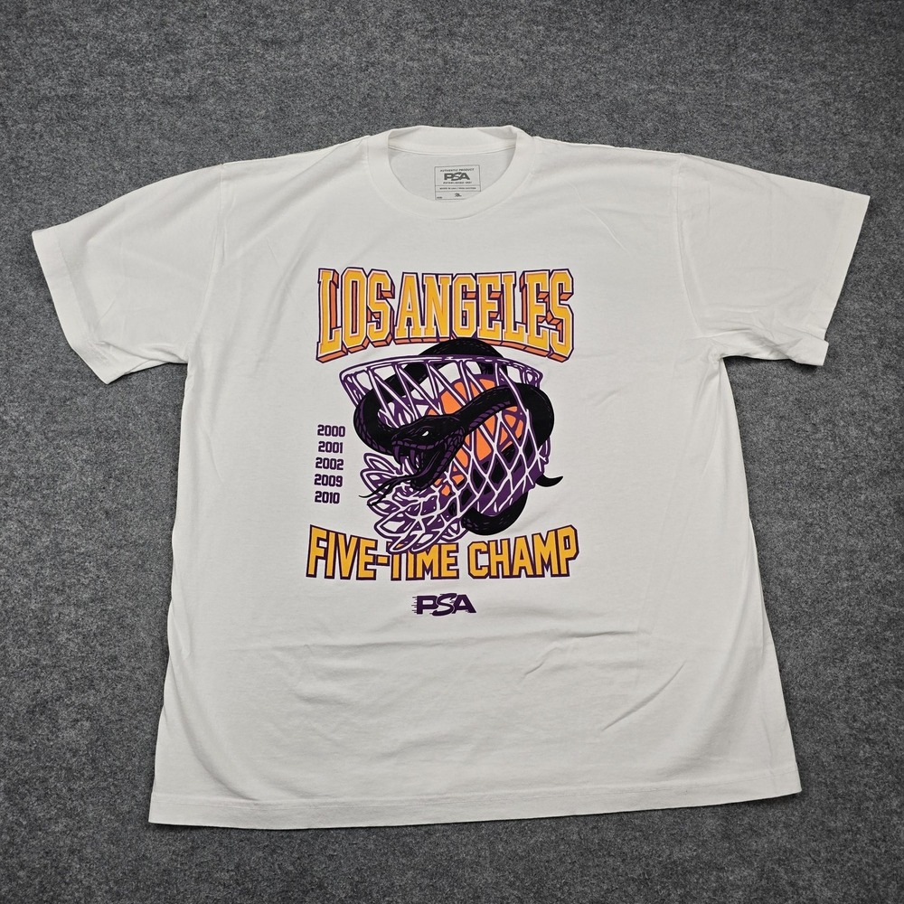 PSA Shirt Mens XL White Los Angeles Five-Time Champ Basketball Graphic‎ Tee USA
